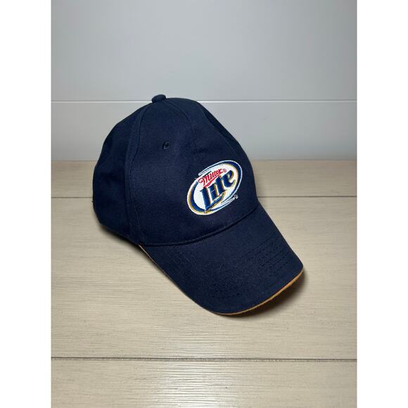 Miller Lite Adjustable Hat  Back Baseball Cap Beer Blue Yellow Brim - Picture 1 of 7